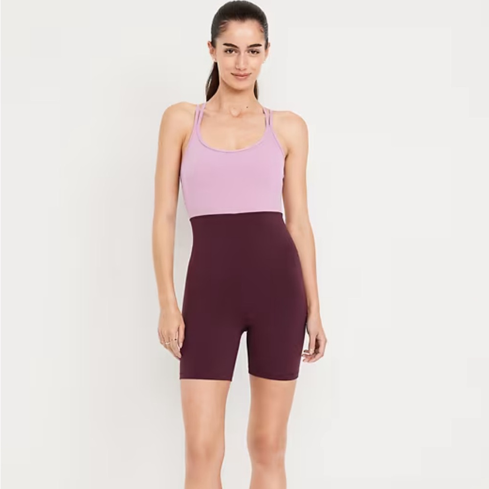 Old Navy StudioSmooth Pink Colorblock Athletic Bodysuit XL NWT